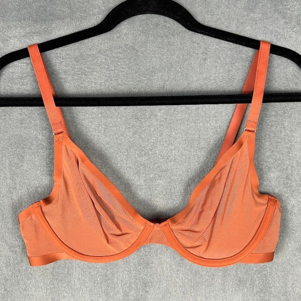CUUP Bra Womens 34C Rust The Plunge Mesh Underwire Adjustable Straps Stretch